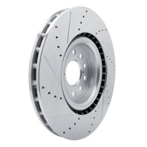 Acura Integra Brake Rotor (1) - Front Right - R1 Concepts - Drilled & Slotted - Silver - `17-`25